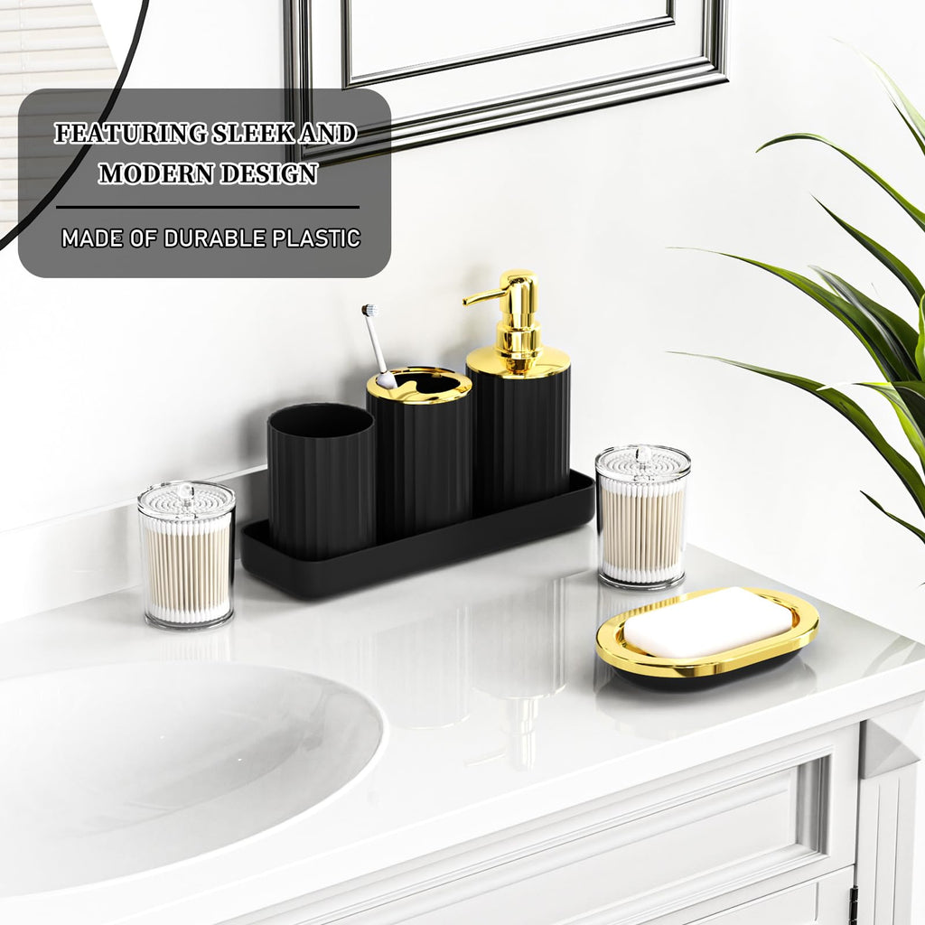 XLHOMO 24 PCS Black Bathroom Accessories Set with Shower Curtain and Rugs, Bathroom Decor Set with Trash Can, Toilet Brush, Soap Dispenser, Toothbrush Holder, Tumbler, Soap Dish and Jars