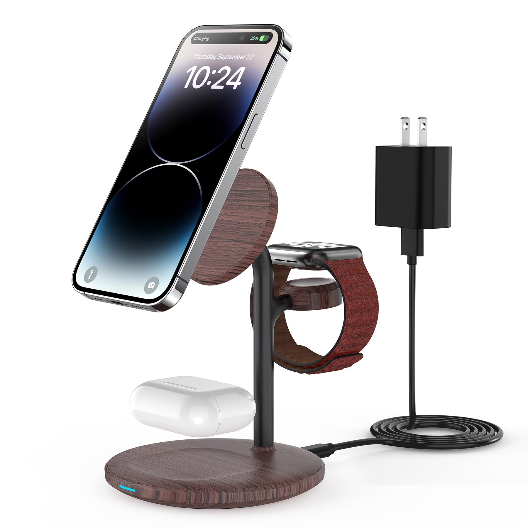 XooFly 3 in 1 Wireless Charging Station for Apple Devices, Fast Wireless Mag-Safe Charger Stand with 20W Adapter for iPhone 17/16 15 14 13 12 Pro Max/Pro/Plus/Air/Mini, iWatch, AirPods (Black)