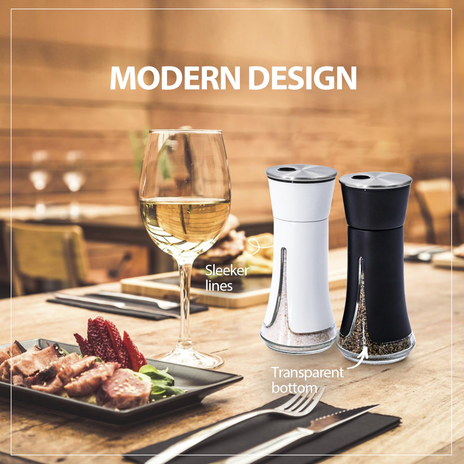 Black Salt and Pepper Shakers by Aelga, Salt Shaker with Adjustable Pour Holes, Black Kitchen Accessories, Decor for Kitchen,Restaurants,Camp,BBQ