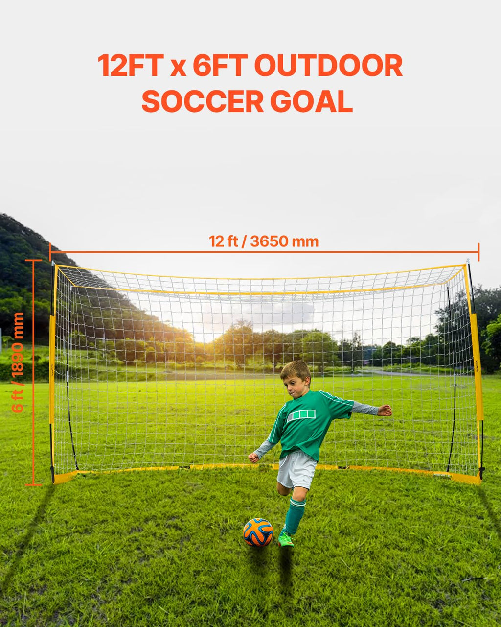VEVOR Portable Soccer Goal, 12 x 6 ft Large Practice Soccer Net, Steel Fiberglass Structure Training Goal Set with Carry Bag, All-Weather Outdoor Use, for Backyards, Parks, School Fields