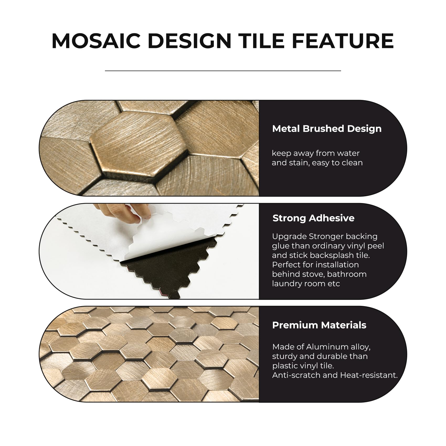 STICKGOO Peel and Stick Backsplash Tiles, Stick on Mosaic Self Adhesive Tiles, 3D Hexagon Backsplash for Kitchen Bathroom Fireplace Vanity (8PCS, Copper)