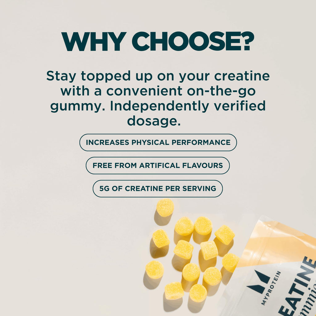 Myprotein Creatine Gummies, 5g Creatine Monohydrate per Serving, Lemon, 90 Count, 18 Servings, Chewable Post/Pre Workout Strength & Recovery Sports Nutrition Supplement, Vegan, Non-GMO