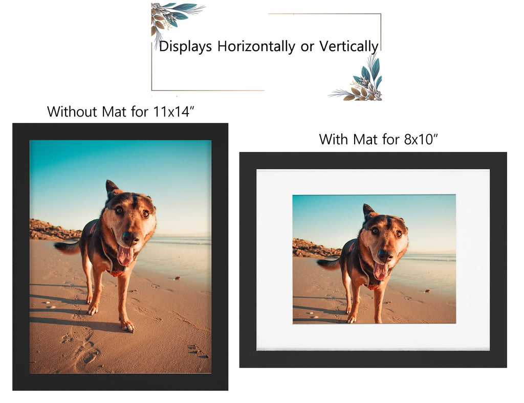 Califortree Black 11x14 Picture Frame - Display Photos 8x10 with Mat or 11x14 Without Mat - HD Glass Inside, Set of 2