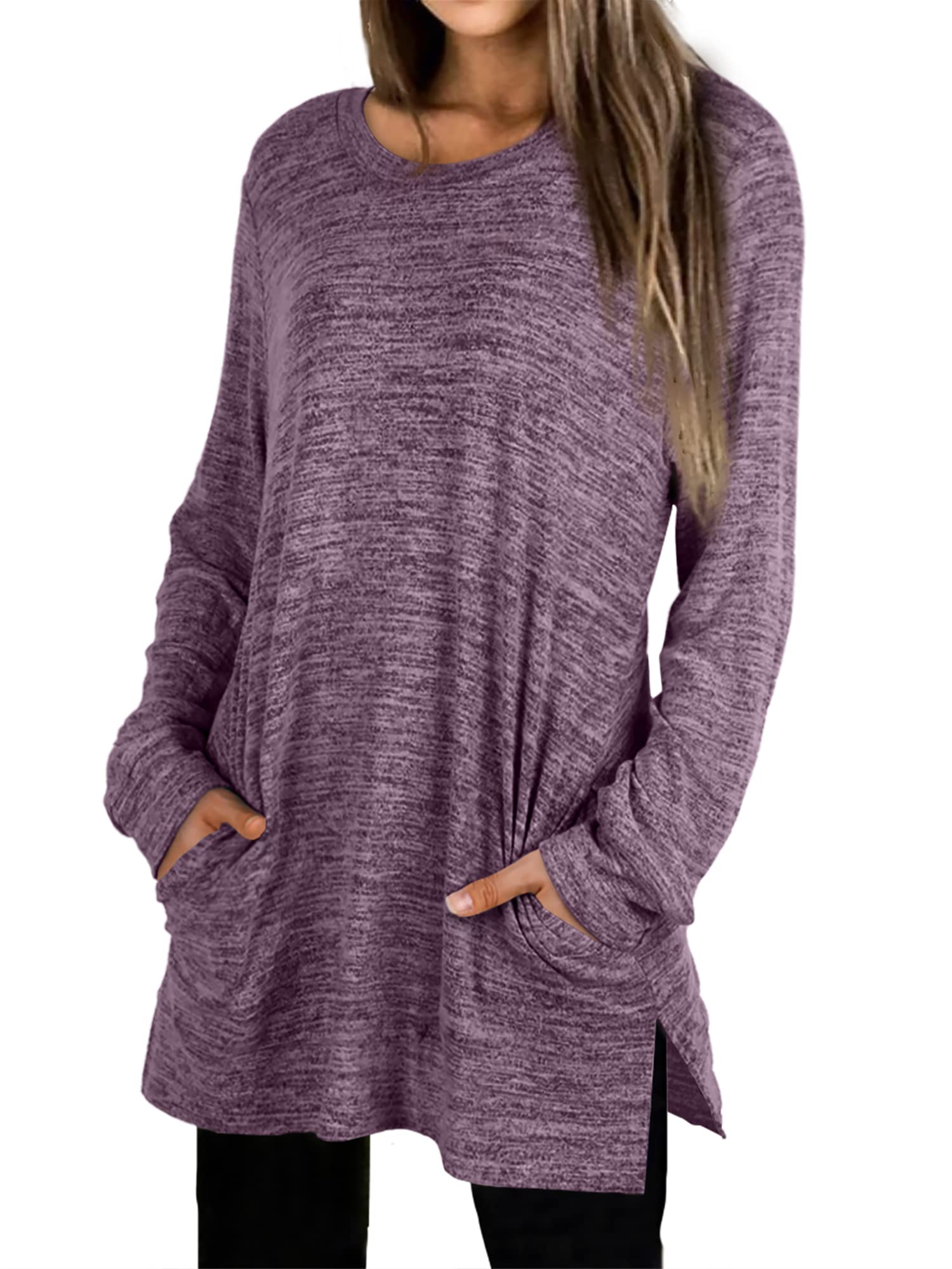 XIEERDUO Womens Casual Sweatshirts Long Sleeve Shirts Oversized With Pocket Tunic Tops S-3XL