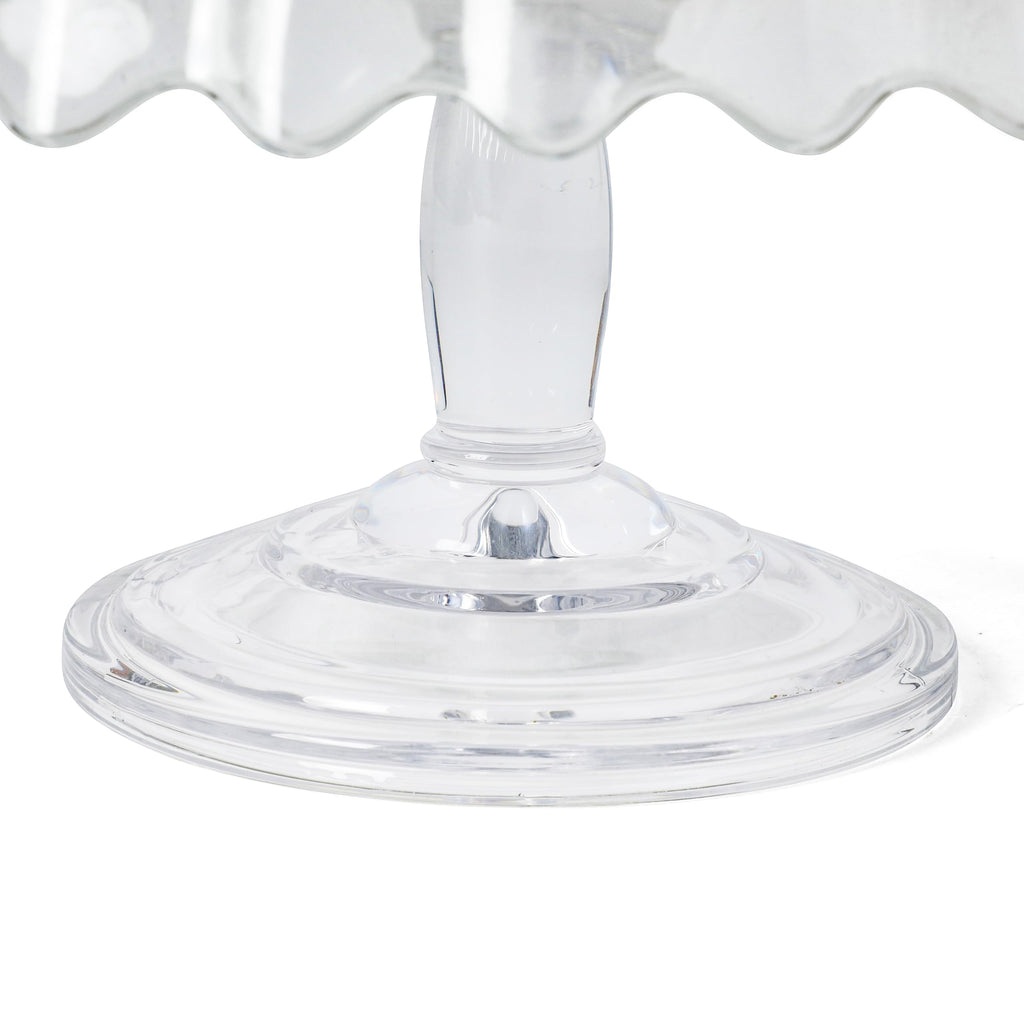 Martha Stewart Watercrest Glass Cake Stand, 10.2 Inch Footed Pedestal Cake Plate with Scalloped Ruffled Edge, Clear Handmade Glassware for Weddings, Parties, and Dessert Display