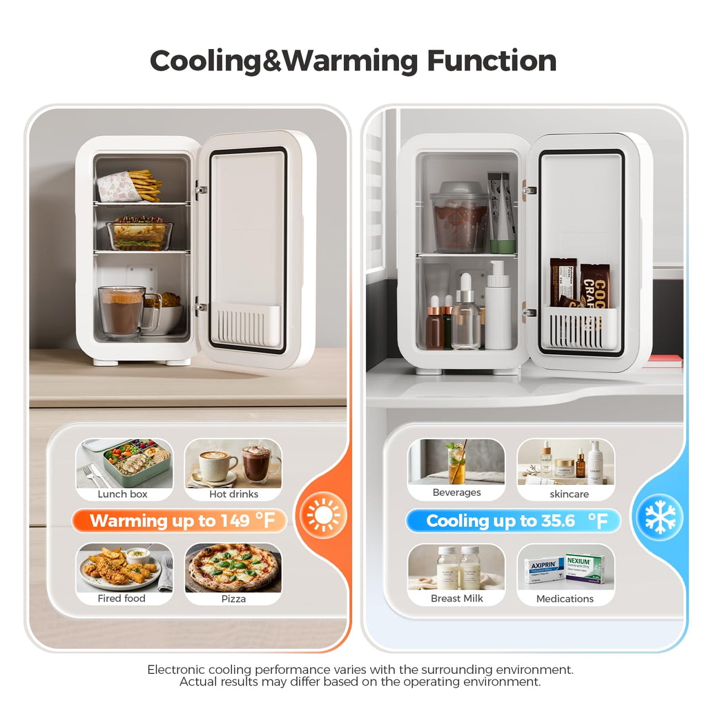 YASHE Mini Fridge, 4 Liter/6 Can Mini Makeup Fridge, 110V AC/ 12V DC Portable Thermoelectric Cooler&Warmer for Skincare, Drink, Cosmetic, Medicine, Small fridge for Bedroom, Office, Dorm, Car, Black