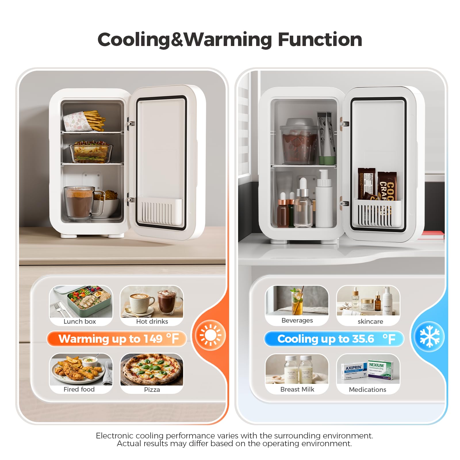 YASHE Mini Fridge, 4 Liter/6 Can Mini Makeup Fridge, 110V AC/ 12V DC Portable Thermoelectric Cooler&Warmer for Skincare, Drink, Cosmetic, Medicine, Small fridge for Bedroom, Office, Dorm, Car, Black