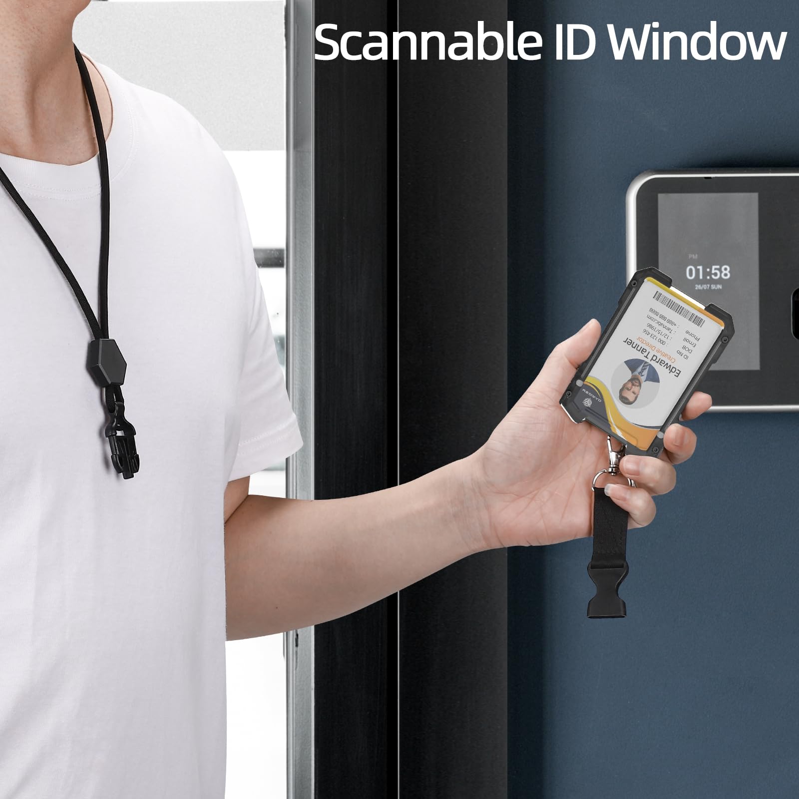 Oaridey Retractable Badge Holder with Belt Clip, Heavy Duty Retractable Keychain with Tactical ID Card Holder (Holds 6 Cards) - 31.5” Retractable Badge Reel Key Chain