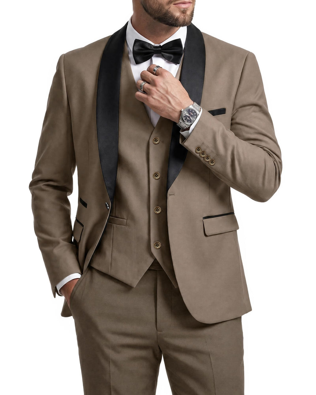 MrSure Men’s 3 Piece Slim Fit Suit, One Button Shawl Lapel Tuxedo, Premium Dinner Jacket Vest Pants & Tie Set