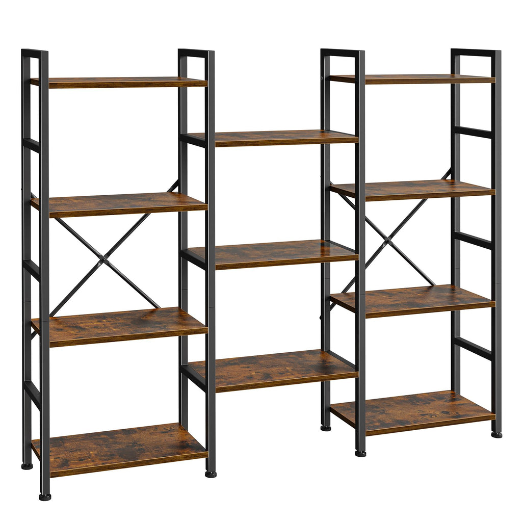 SUPERJARE Triple Bookshelf, Bookcase with 11 Open Display Shelves, Wide Book Shelf Book Case for Home & Office, 4 Tier, Black