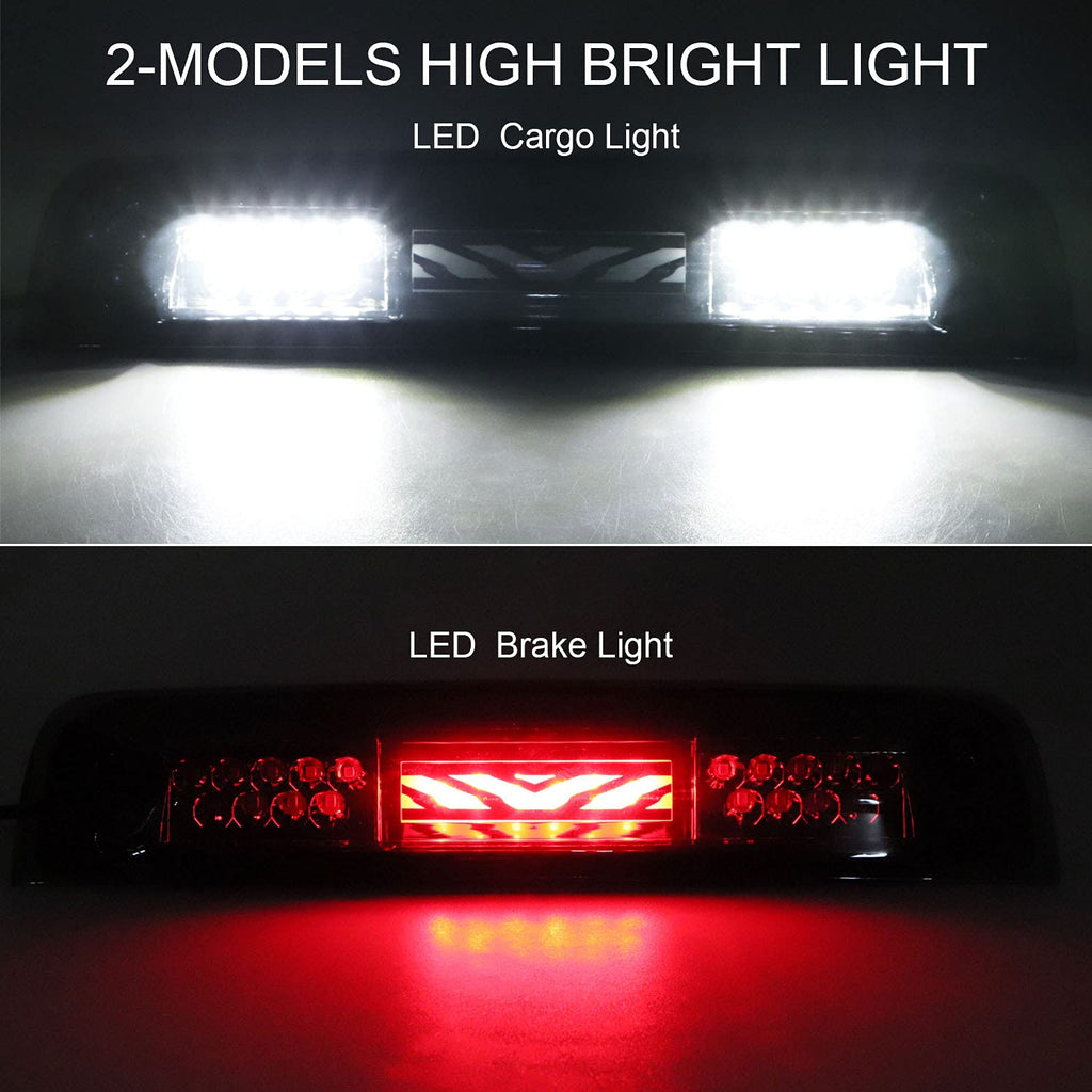 Tresound For 1994-2001 Dodge Ram 1500/2500/ 3500 Third 3rd LED Brake Light Cargo Lamp High Mount Brake Light Replacement (Black+ Smoke Lens)