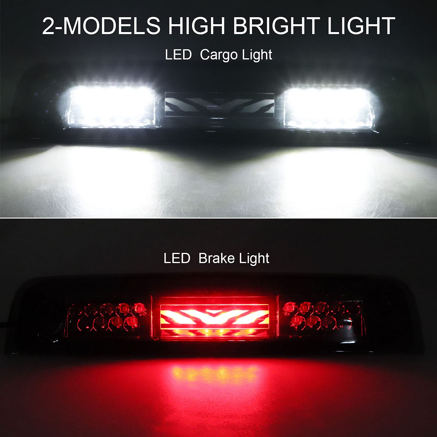 Tresound For 1994-2001 Dodge Ram 1500/2500/ 3500 Third 3rd LED Brake Light Cargo Lamp High Mount Brake Light Replacement (Black+ Smoke Lens)