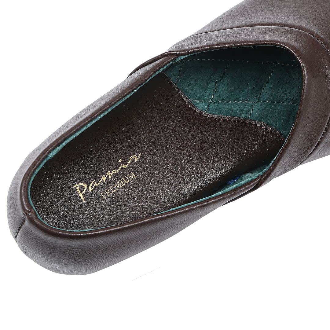 PAMIR Men's Opera Genuine Leather House Slippers | Full back slippers, 100% breathable leather, silent suede outsole, memory foam, hand turned, great gift for him
