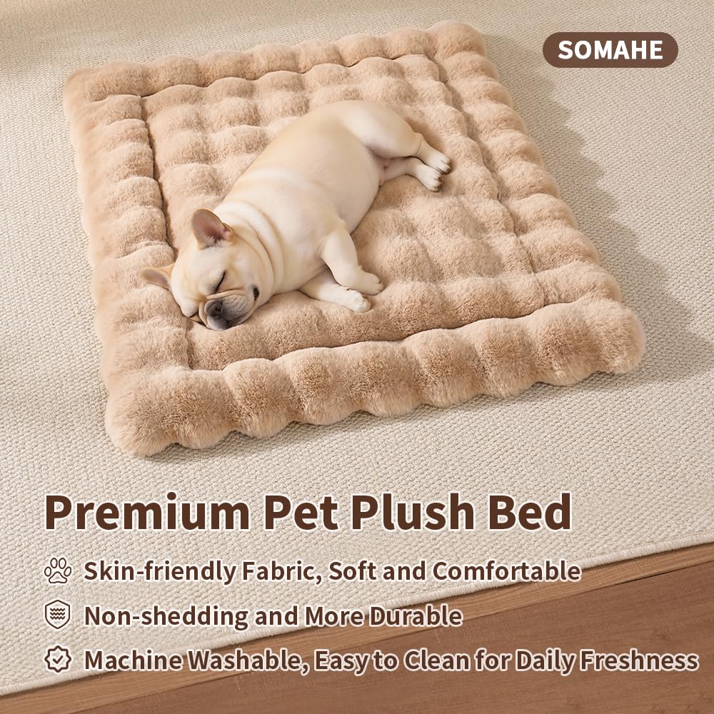 SOMAHE Cat Bed Mat, Soft Plush Faux Fur Kneading Pet Bed, Machine Washable Cat Sleeping Pad for Indoor Cats & Kittens, Non-Slip Fluffy Cat Rug for Couch Sofa Floor, 23x15 Inch Grey