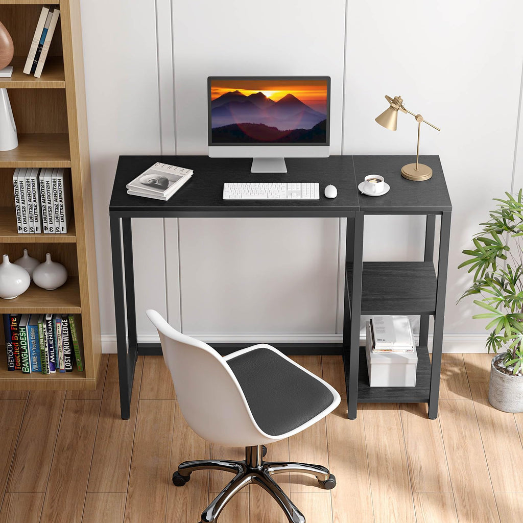 SINPAID 40 Inch Small Gaming Desk with Shelves for Small Spaces, Easy Assembly Study Desk, Sturdy Writing Desk for Bedroom & Home Office, Black