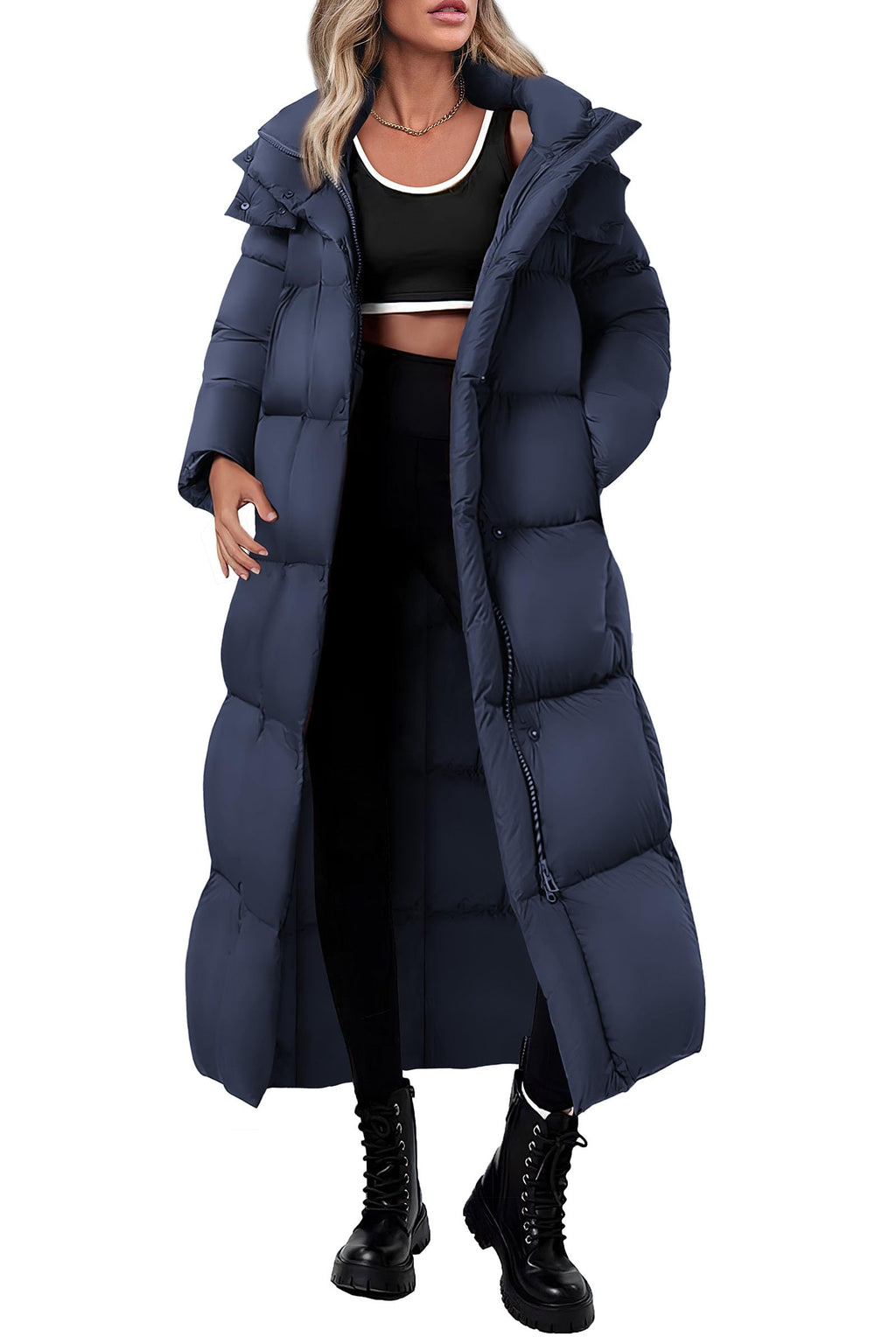 PRETTYGARDEN Women's Winter Long Puffer Coats Hooded Zip Up Casual Thickened Down Jackets Trendy Warm Clothes Outerwear