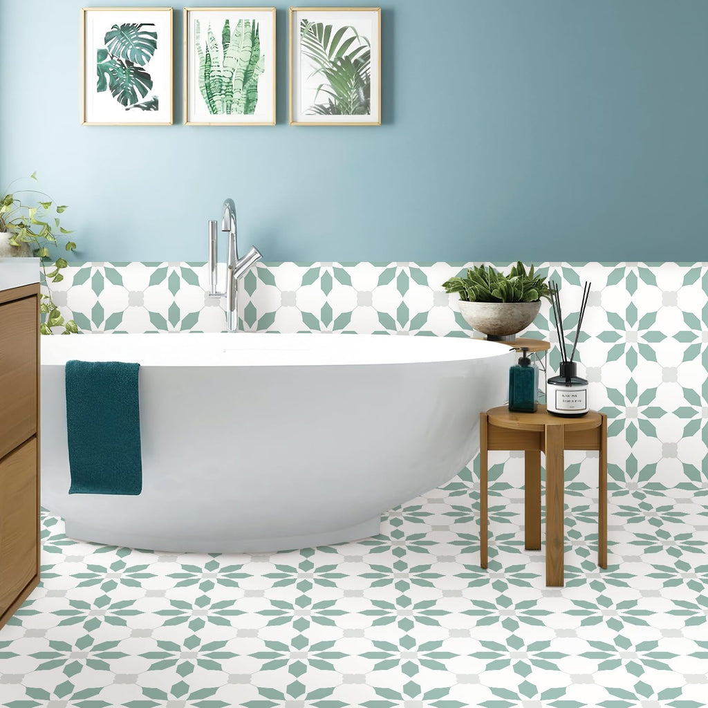 MORCART Peel and Stick Floor Tile, Self-Adhesive DIY Vinyl Flooring, Removable and Waterproof Tile Sticker for Bathroom, Kitchen, Wall, Bedroom, Stairs (20PCS,7.87" x 7.87",Aqua Blue)