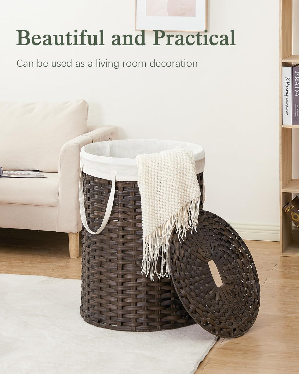 SETVSON Laundry Hamper with Lid Laundry Basket with Lid 19.0 Gal (72 L) Round Wicker Laundry Basket Handwoven Rattan Basket with Lid Removable Bag 2 Mesh Bags Handles for Living Room Bathroom Black