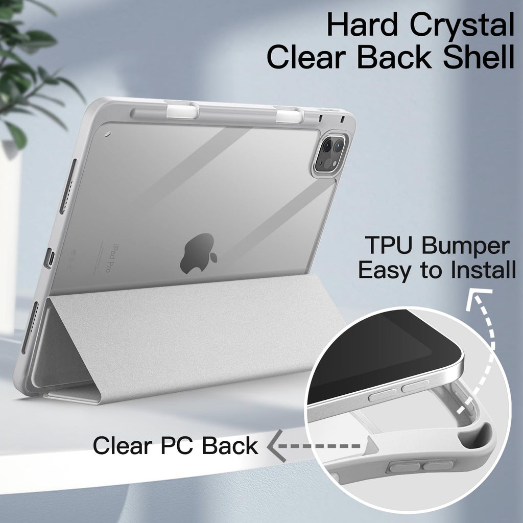 JETech Case ONLY for iPad Pro 11 Inch (2022/2021/2020/2018) with Pencil Holder, Clear Transparent Back Shell Slim Stand Shockproof Tablet Cover, Auto Wake/Sleep (Black)