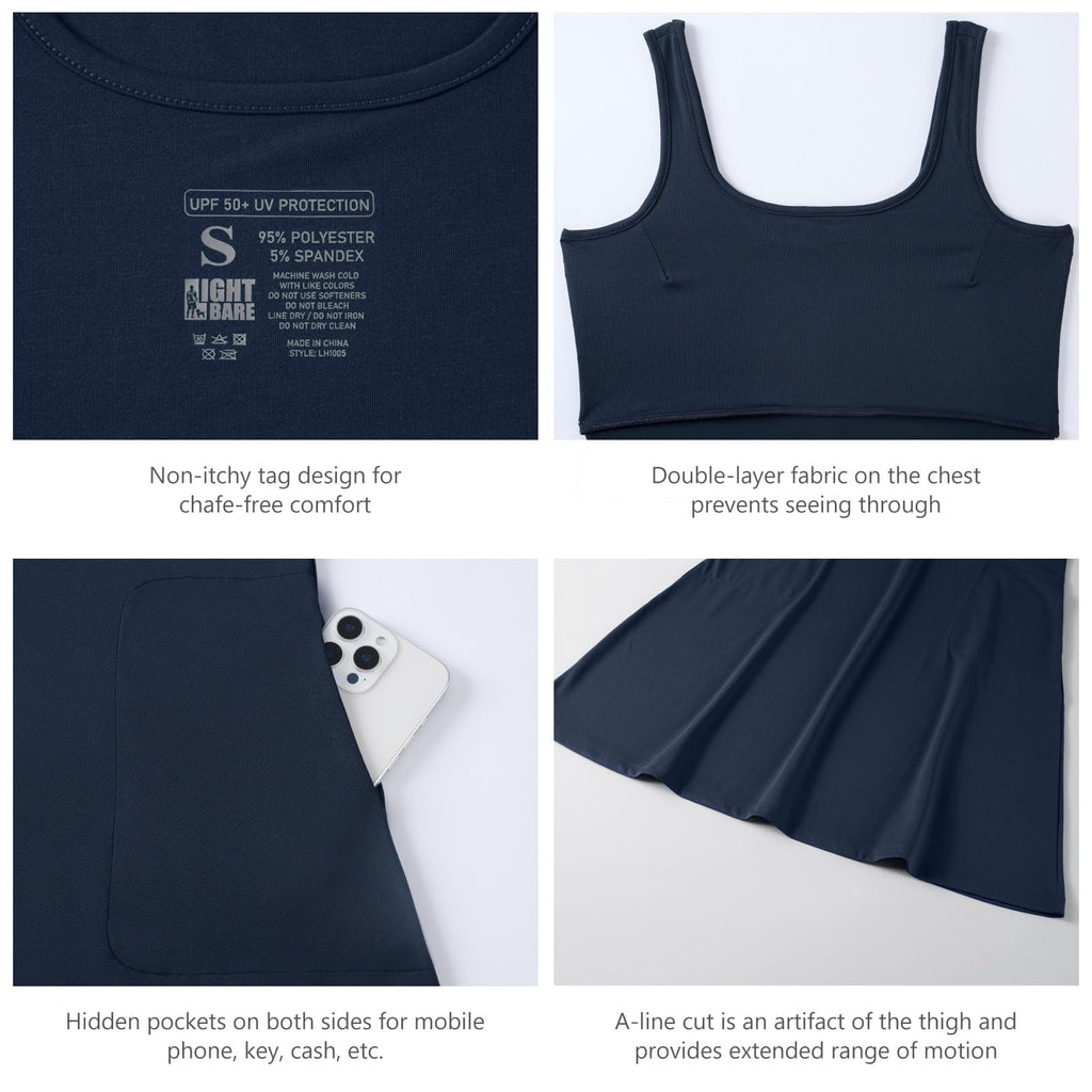 Women’s UPF 50+ Tank Dress A-Line with Pockets Breathable Quick Dry Sun Protection for Hiking Camping Beach Outdoor