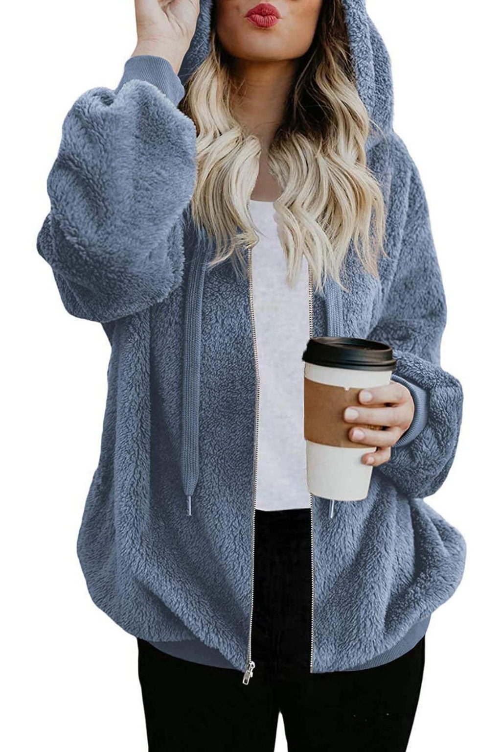 ReachMe Womens Oversized Sherpa Jacket Fuzzy Fleece Zip Up Hoodies with Pockets Warm Fall Outfits Winter Coats