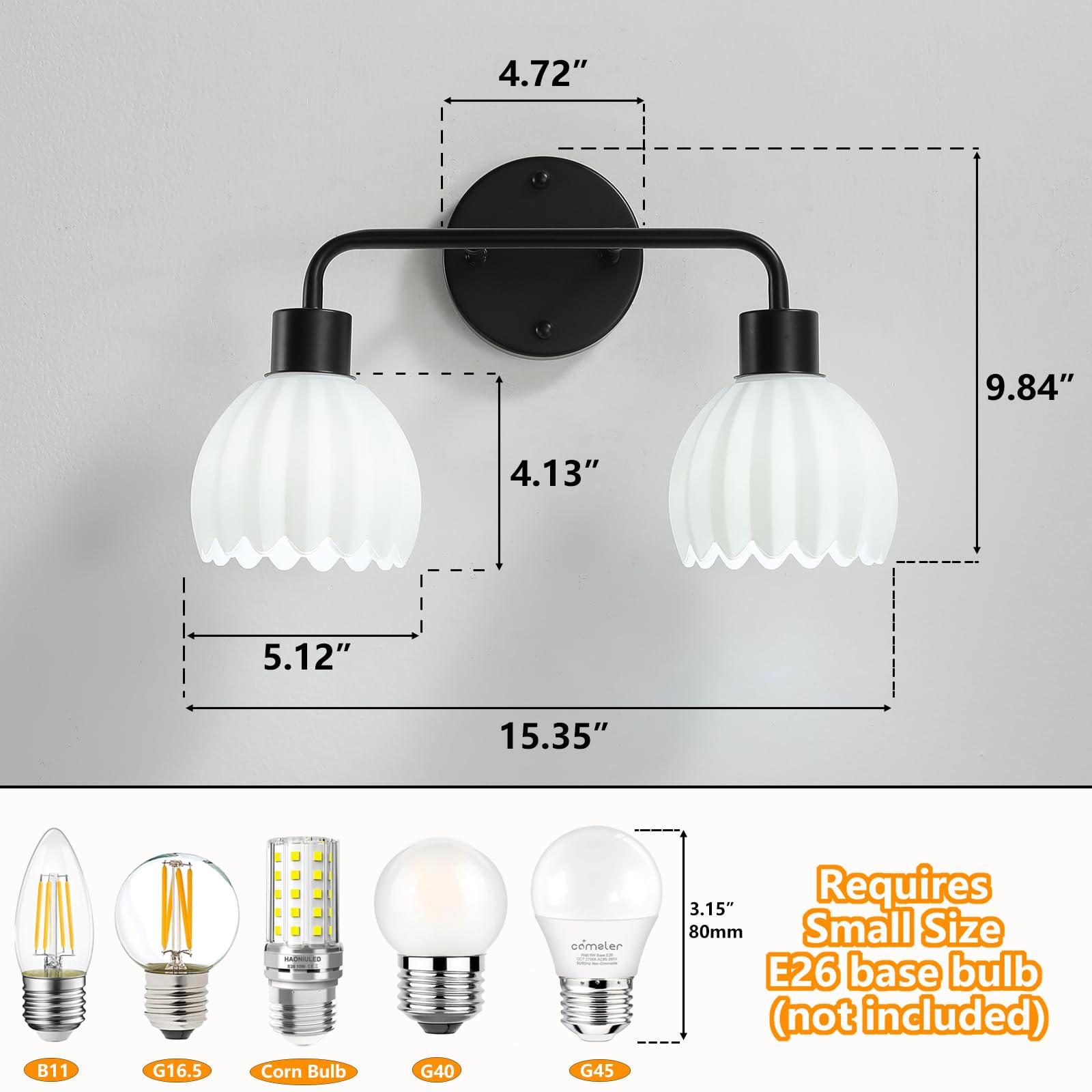 1-Light Gold Brass Bathroom Light Fixture,Wall Sconces set of 2,Brushed Gold Vanlity Light Over Mirror,Bathroom Vanity Light with White Tulip Glass Flower Shade,E26 Socket(Bulbs Not Included)