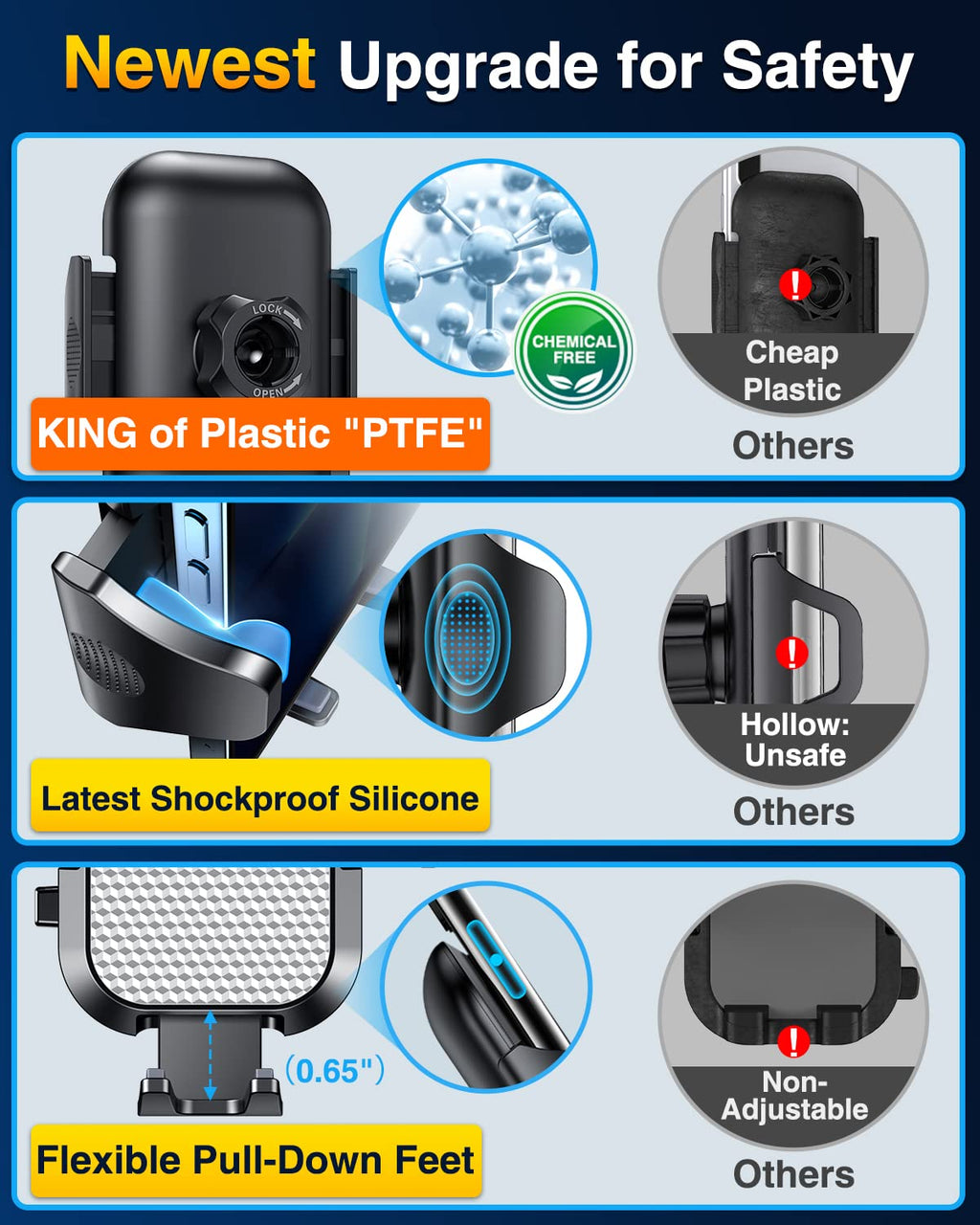 VANMASS [True Military-Grade] Car Phone Holder [Best Suction & Clip] Cell Phone Mount for Dashboard Windshield Vent Truck Cradle Dash Stand for iPhone 15 Pro Max 14 13 12 Android, Blue