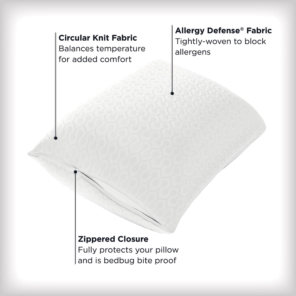 AllerEase Platinum Allergy Defense Particles Proof Temperatur Balancing Luxurious Plush Fabric Machine Washable Durable Zippered Pillow Protector, Standard/Queen Size, White