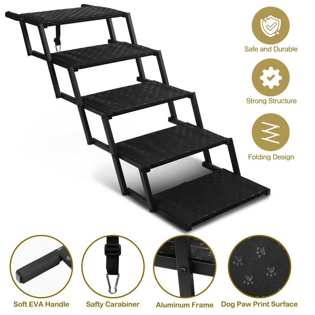Dog Stairs for Car - Foldable Dog Ramps for Large Dogs with Non Slip Surface, Portable Dog Steps for Cars and SUV, Truck, Support Up to 200 Lbs