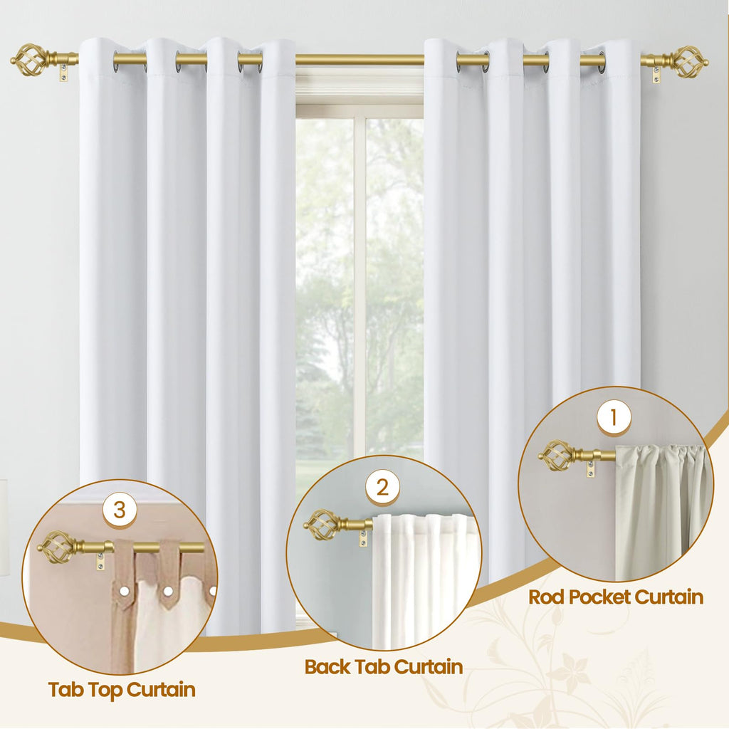 KAMANINA Silver Curtain Rod 32 to 58 Inch(2.6-4.8ft), Adjustable Curtain Rods for Windows 28 to 48 Inch, 3/4 Inch Splicing Drapery Rods with Twisted Cage Finial