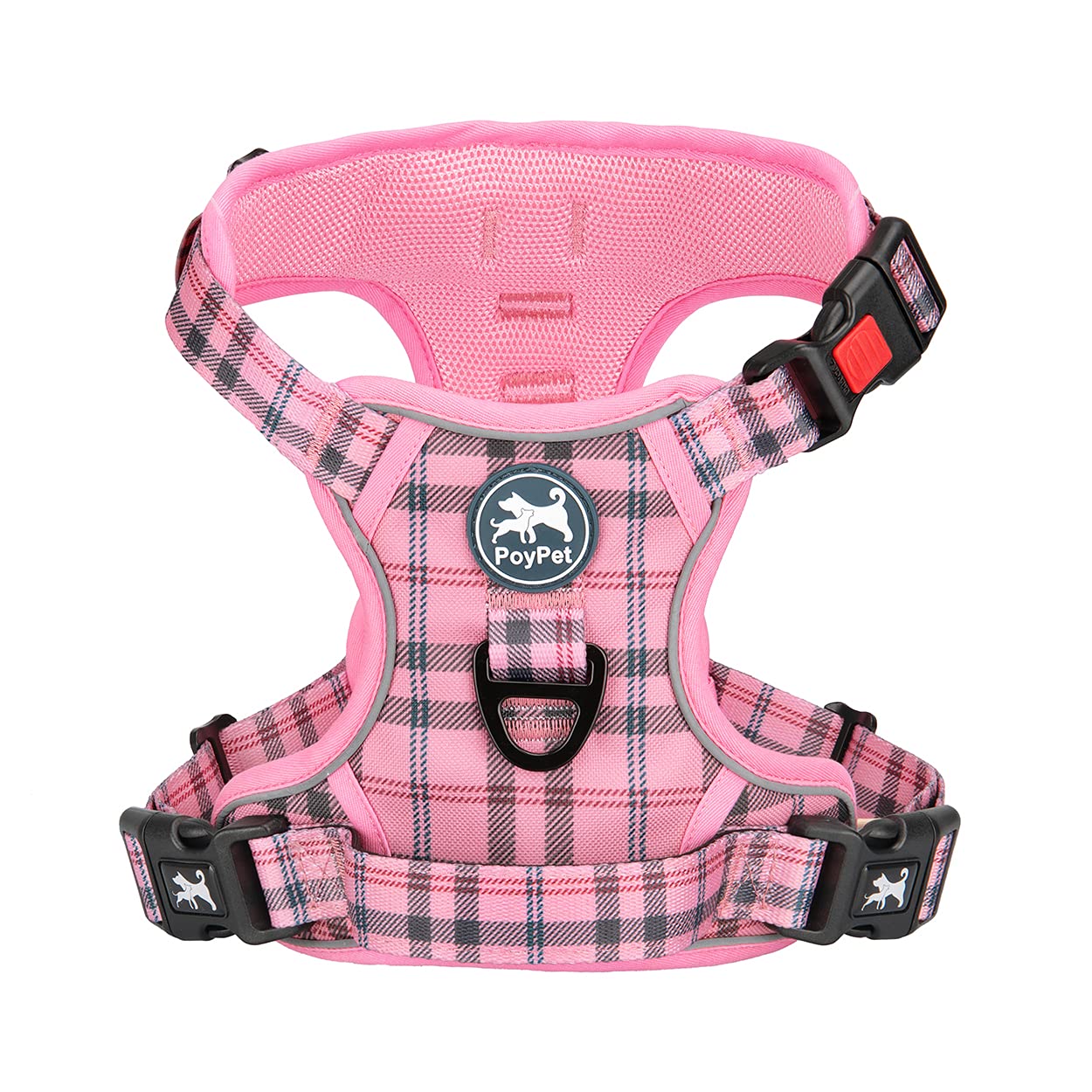 PoyPet Dog Harness No Pull, Reflective Vest Harness with Front & Back 2 Clips and Easy Control Handle for Small Medium Large Dog (XS, Black)