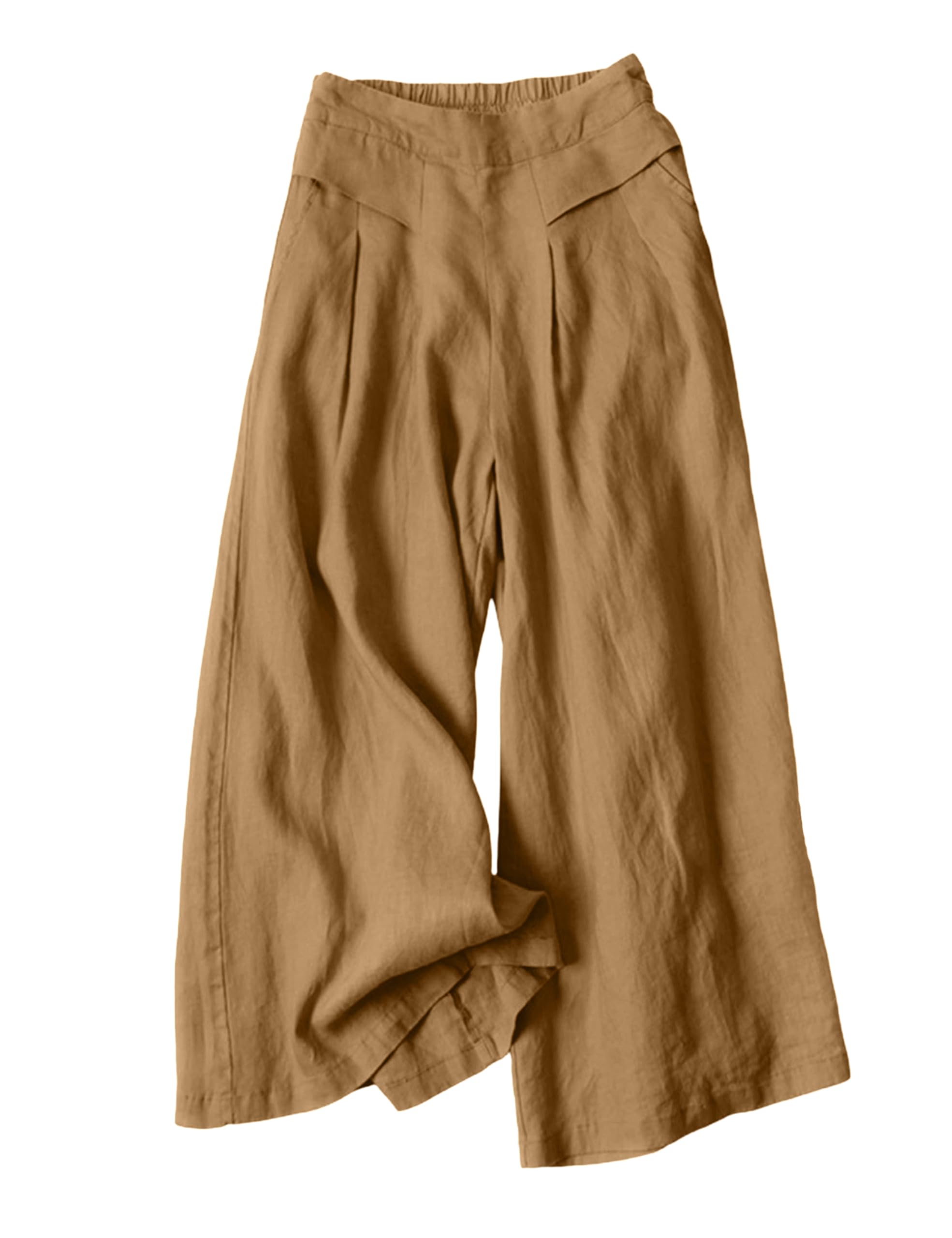 Bianstore Women's Culottes Linen Cropped Wide Leg Pants Elastic Waist Casual Palazzo Trousers with Pockets