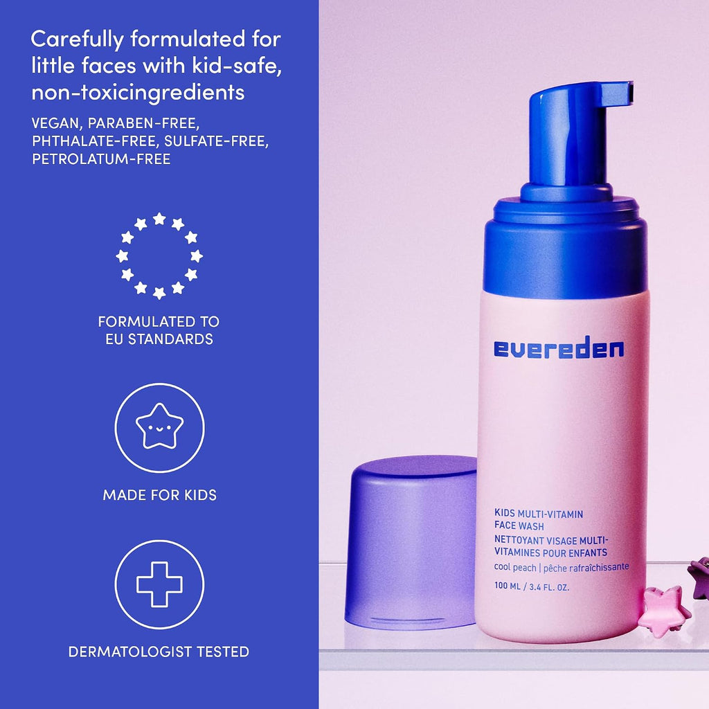 Evereden Kids Face Wash - 3.4 fl oz, Gentle Skin Care, Fresh Pomelo Scent, Gentle Foaming Cleanser, Non-Toxic and Hypoallergenic