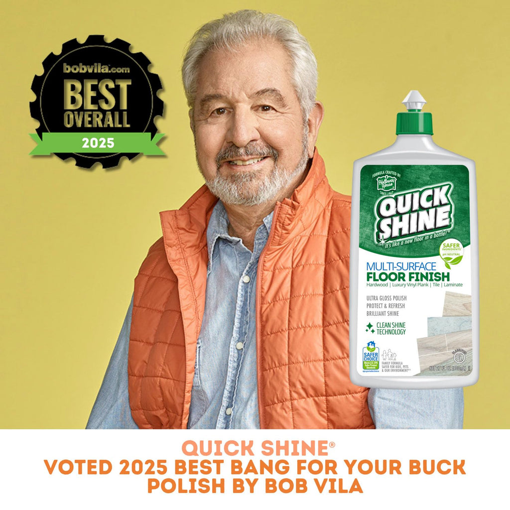 Quick Shine Multi-Surface Floor Finish-Polish 27oz-2pk | Safer Choice, No PFAS, pH Neutral Clean Shine Technology | Squirt & Spread | For Wood, Laminate, LVP, LVT, Tile & Stone | Made in USA