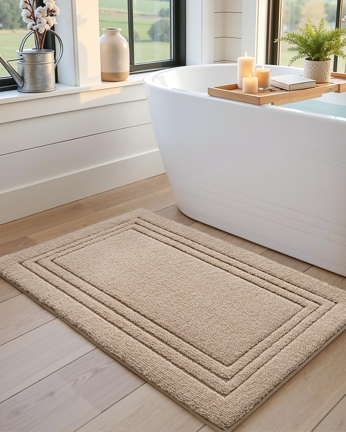 DEXI Bath Mats Bathroom Rug, 32x20 Non Slip Bathroom Rugs Washable, Absorbent Bathmat Quick Dry for Shower Floor Sink, Beige