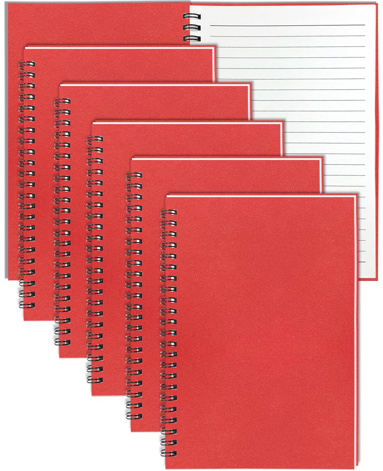 4Pack Small Spiral Notebook A5, 8.25x5.5” 120 Lined Pages Black & Red Wide Ruled Spiral Journal Bulk Blank Kraft Cover Spiral Bound Notebook & Writing Pads for Home Office Meeting Work Note Taking
