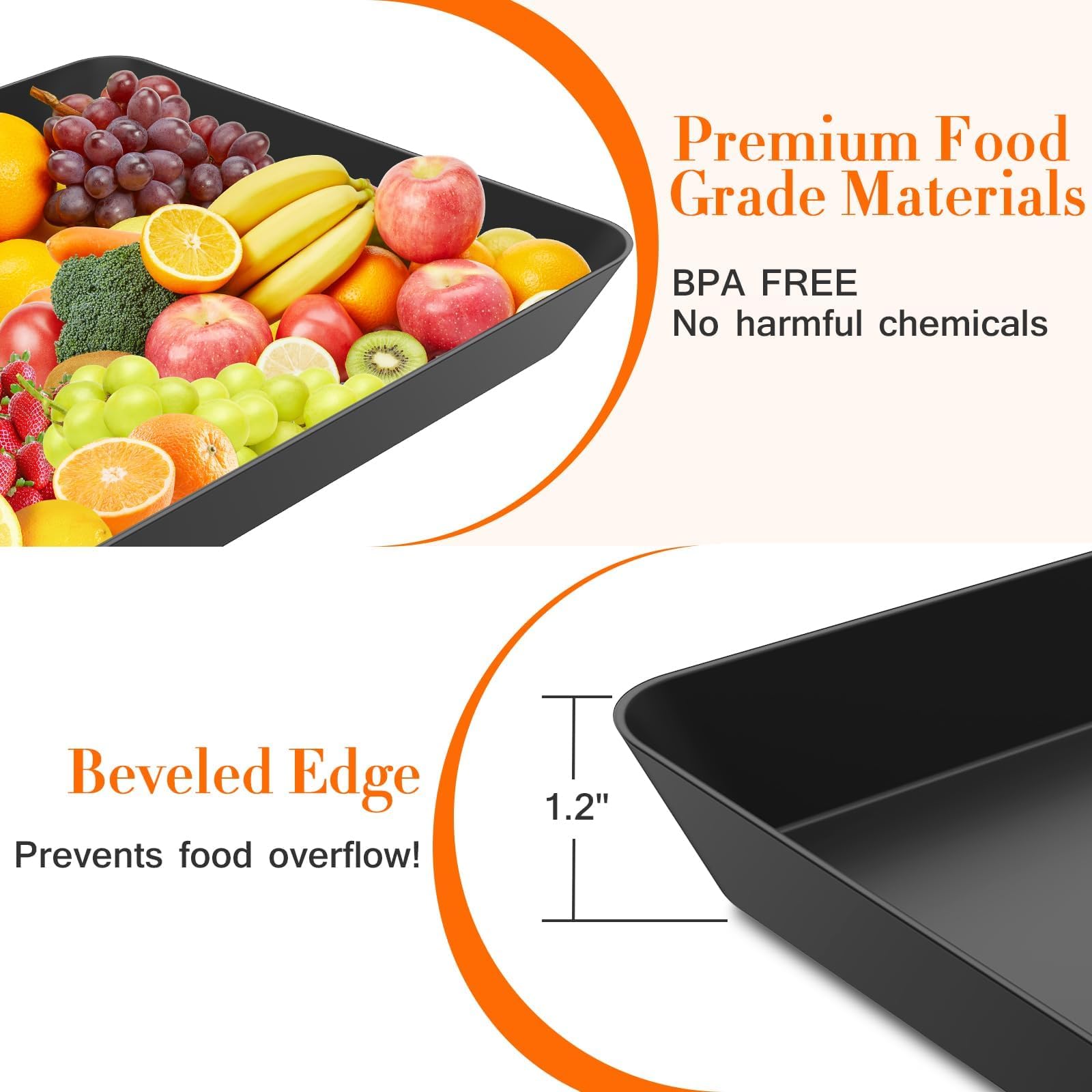 WOWBOX 4 pcs Serving Tray for Entertaining, Serving Platters for Snacks, Fruit, Cookies, Dessert, Reusable Plastic Trays for Serving Food, (White, Black, Green, Red)