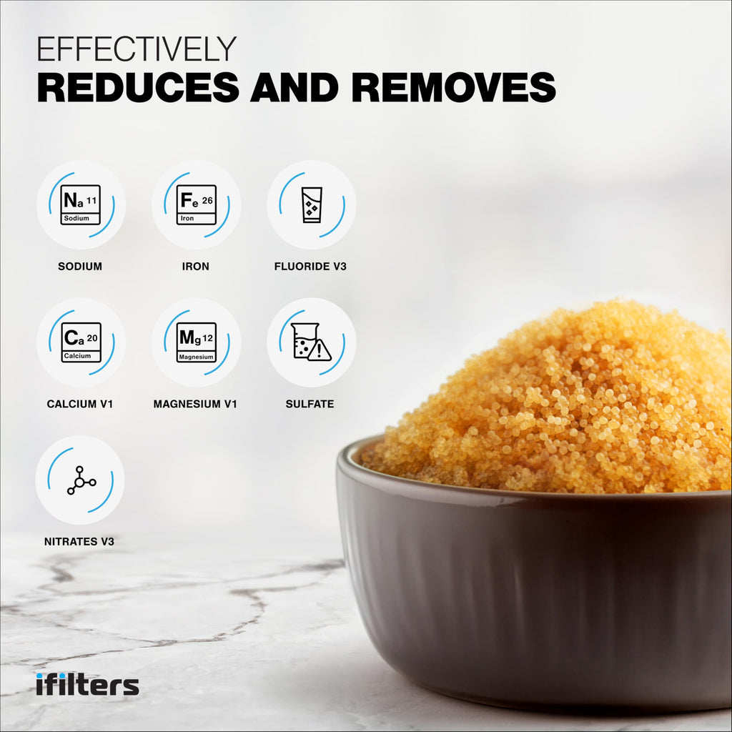 iFilters Water Softener Resin Media Replacement - 1/2 Cubic Foot (CuFt) | 100% Ion Exchange High Quality Premium Cation | 16,000 Grain Capacity | NSF Certified (MED-CAT-025/2)