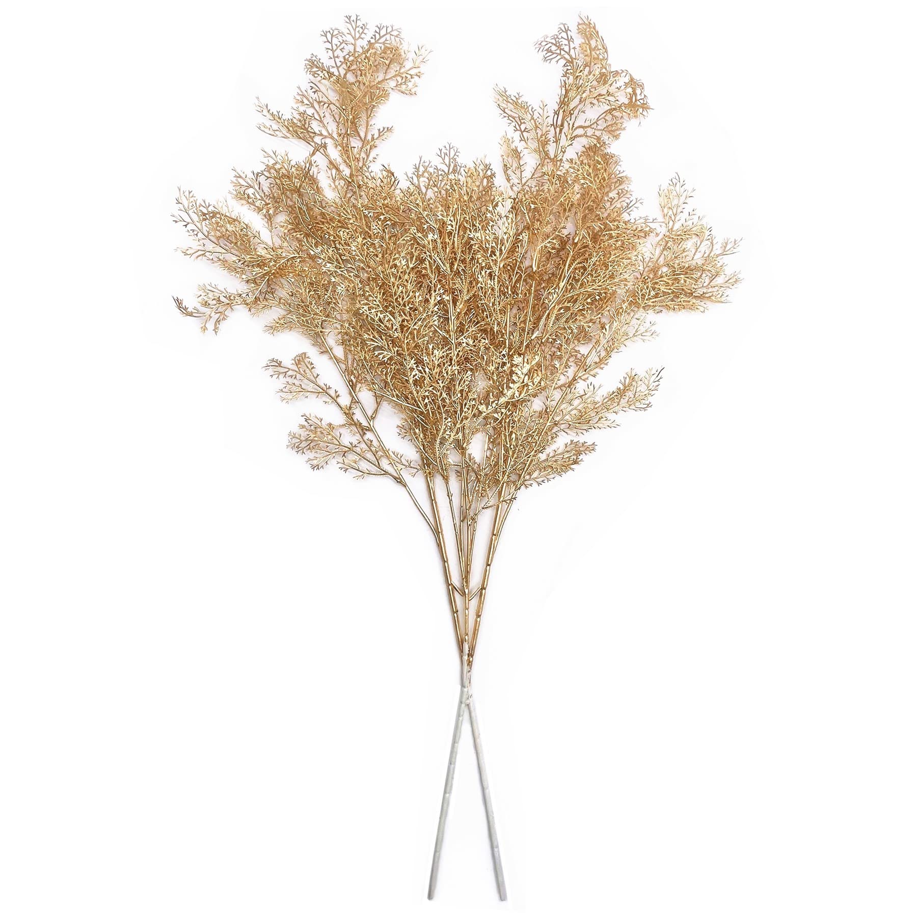 Christmas Decor Artificial Plants, PASYOU Gold Fake Antlers Plastic Grass Shrubs Leaves Indoor Outdoor Home Garden Party Hotel Verandah Wedding Event Faux DIY Decoration - 30 Inch Golden 2 Bunches
