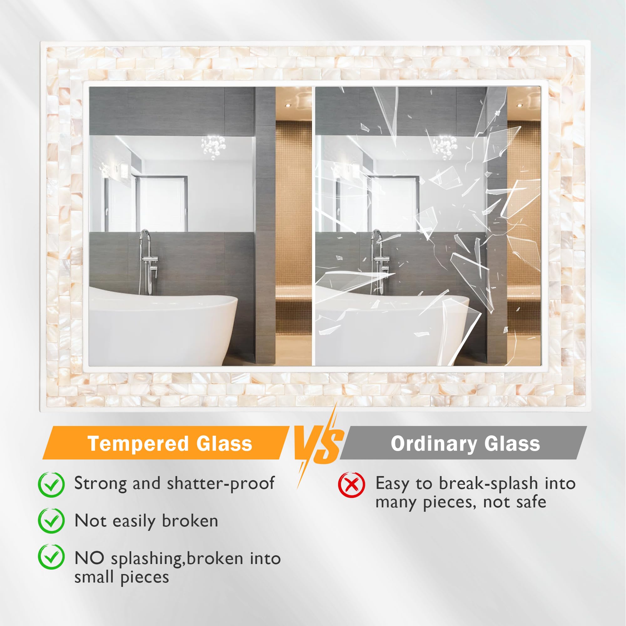 Tanmicoshomy Round Wall Mirror 24 Inch,Circle Mosaic Mirror with Natural Mother of Pearl and Wood Frame, Decorative Coastal Round Wall Mirror for Bathroom Bedroom Living Room Entryway