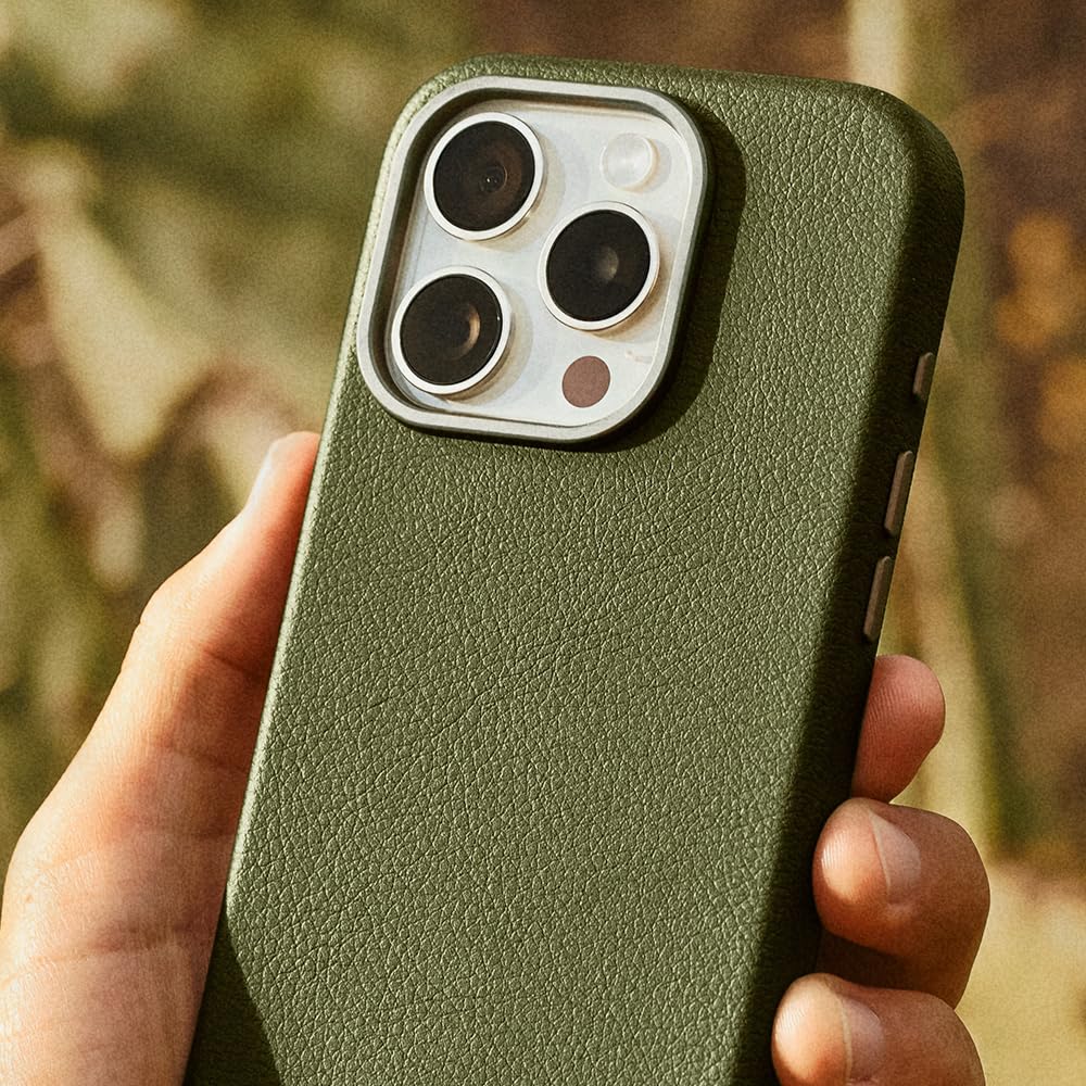 OtterBox iPhone 15 Symmetry Series Cactus Leather for MagSafe - Noir ASH (Black), Slim, Premium, Protective iPhone Case