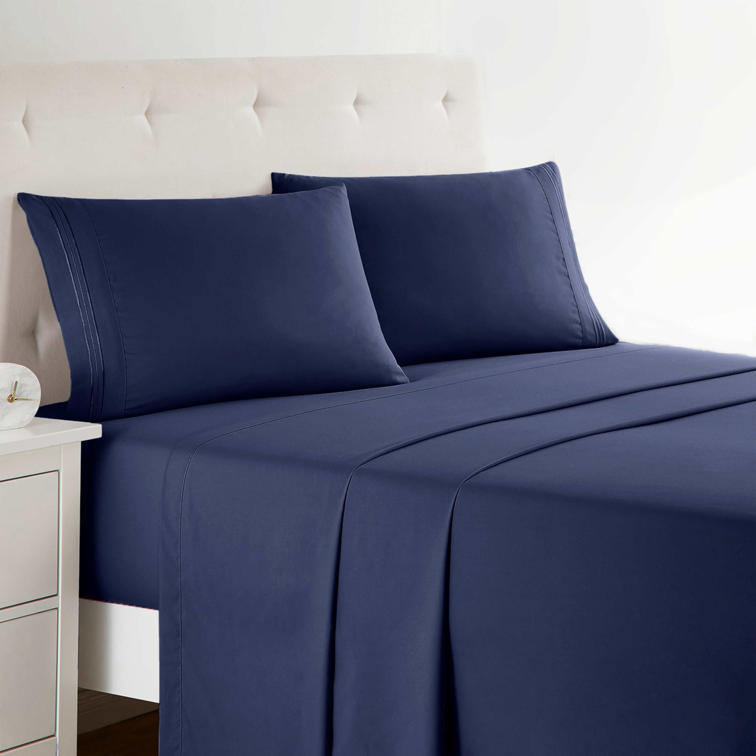 Clara Clark Bed Sheets, Premier 1800 Series 4 Piece Bed Sheet Set, Deep Pocket, Wrinkle, Fade, Stain Resistant, Luxury Soft Bedding Sheets & Pillowcases, Twin, Beach Blue