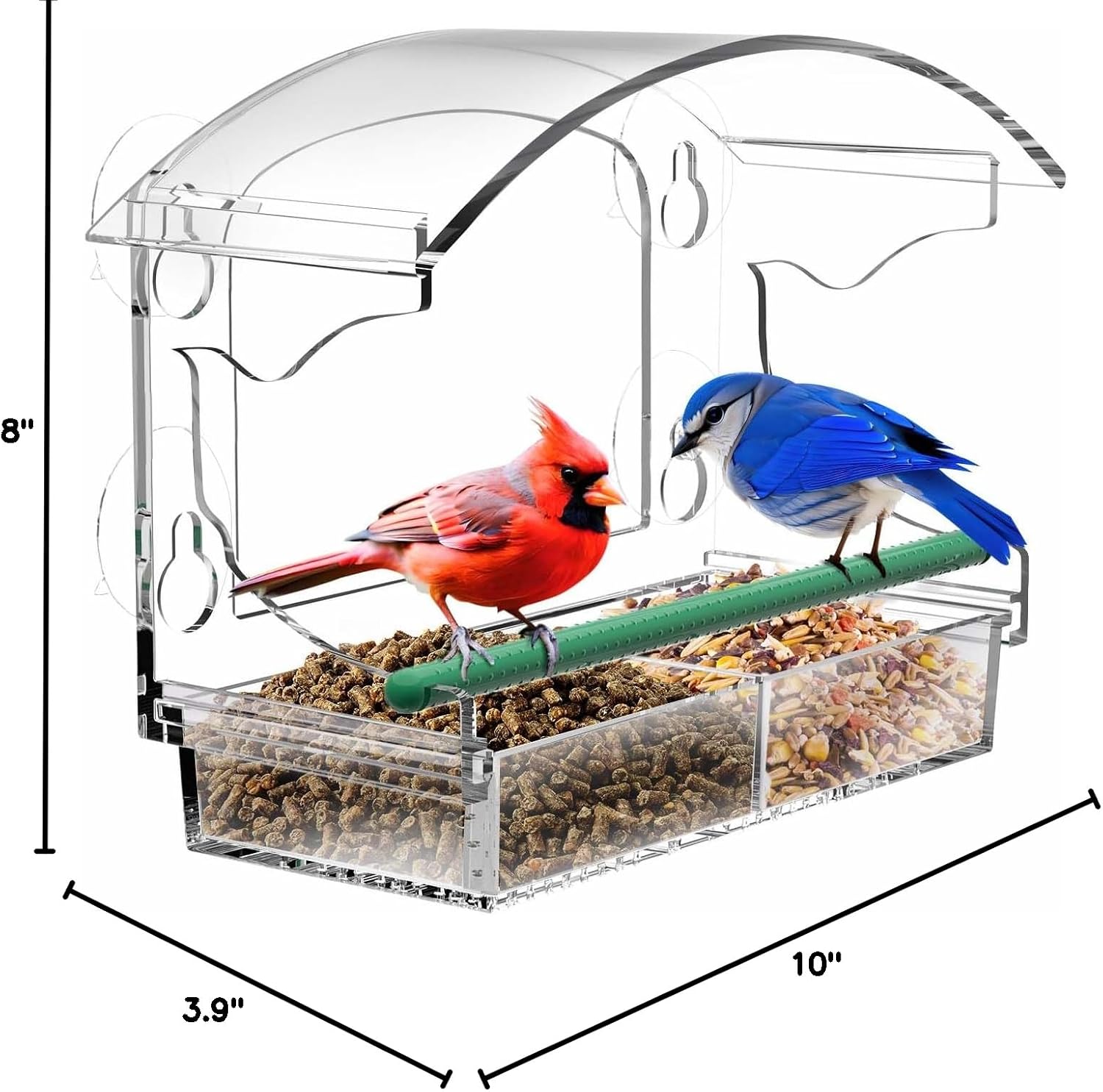 Clear Acrylic Window Bird Feeder for Outside with 4 Strong Suction Cups and Detachable Seed Tray, Highly Transparent Outdoor Viewing Birdfeeder, Wild Bird House Box