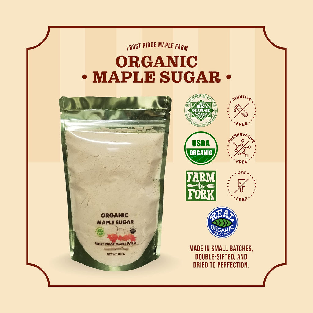 Frost Ridge Maple Farm Powdered Granulated Organic Maple Sugar, Grade A, 8 oz.