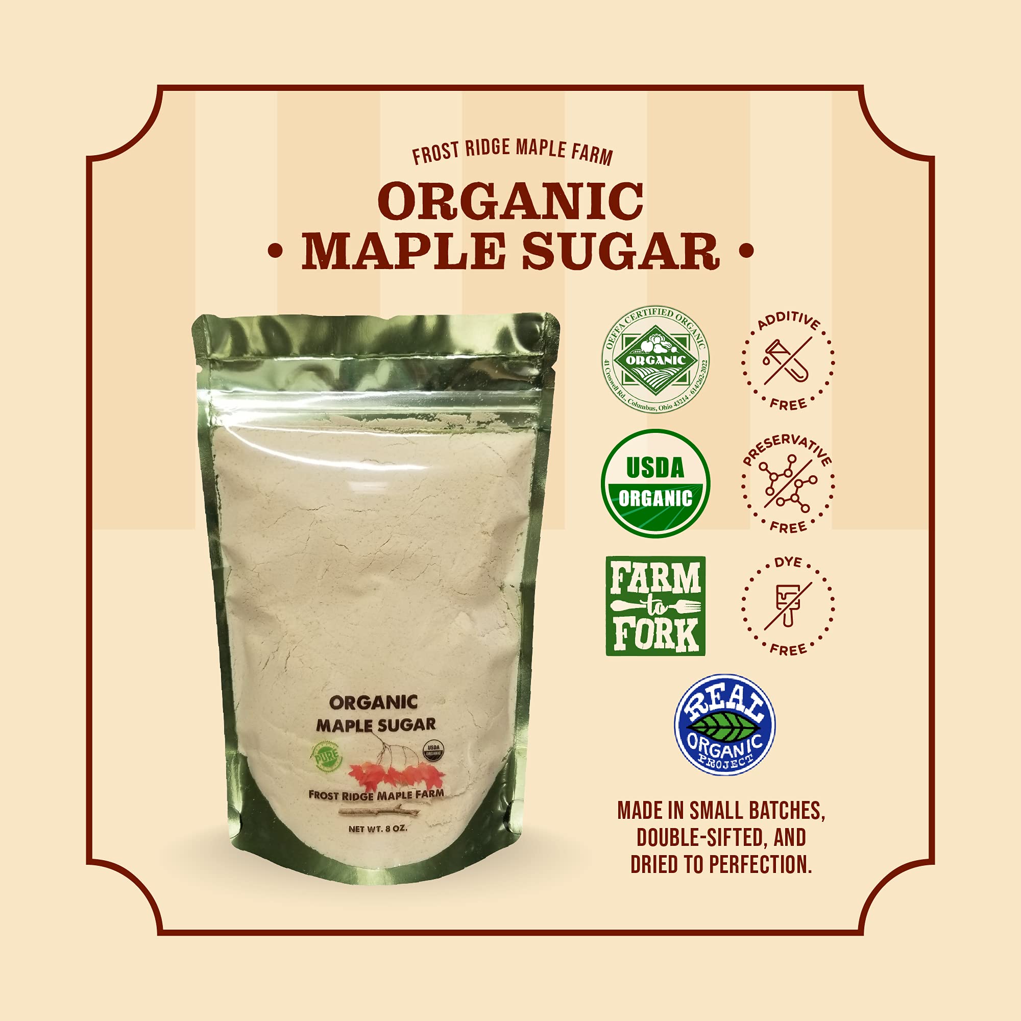 Frost Ridge Maple Farm Powdered Granulated Organic Maple Sugar, Grade A, 8 oz.