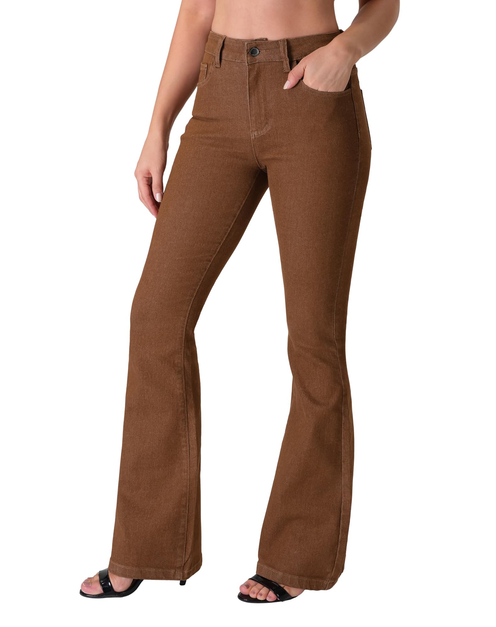 roswear Women's Trendy Stretchy Flare Jeans Mid Rise Bootcut Curvy Denim Pants