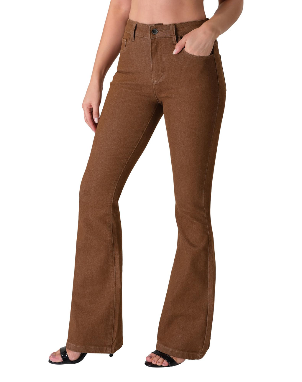 roswear Women's Trendy Stretchy Flare Jeans Mid Rise Bootcut Curvy Denim Pants