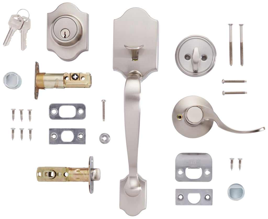 Amazon Basics Front Door Lock Set, Handleset with Shelby Lever, Single Cylinder, Easy to Install, Oil Bronze, Grade-3 Security