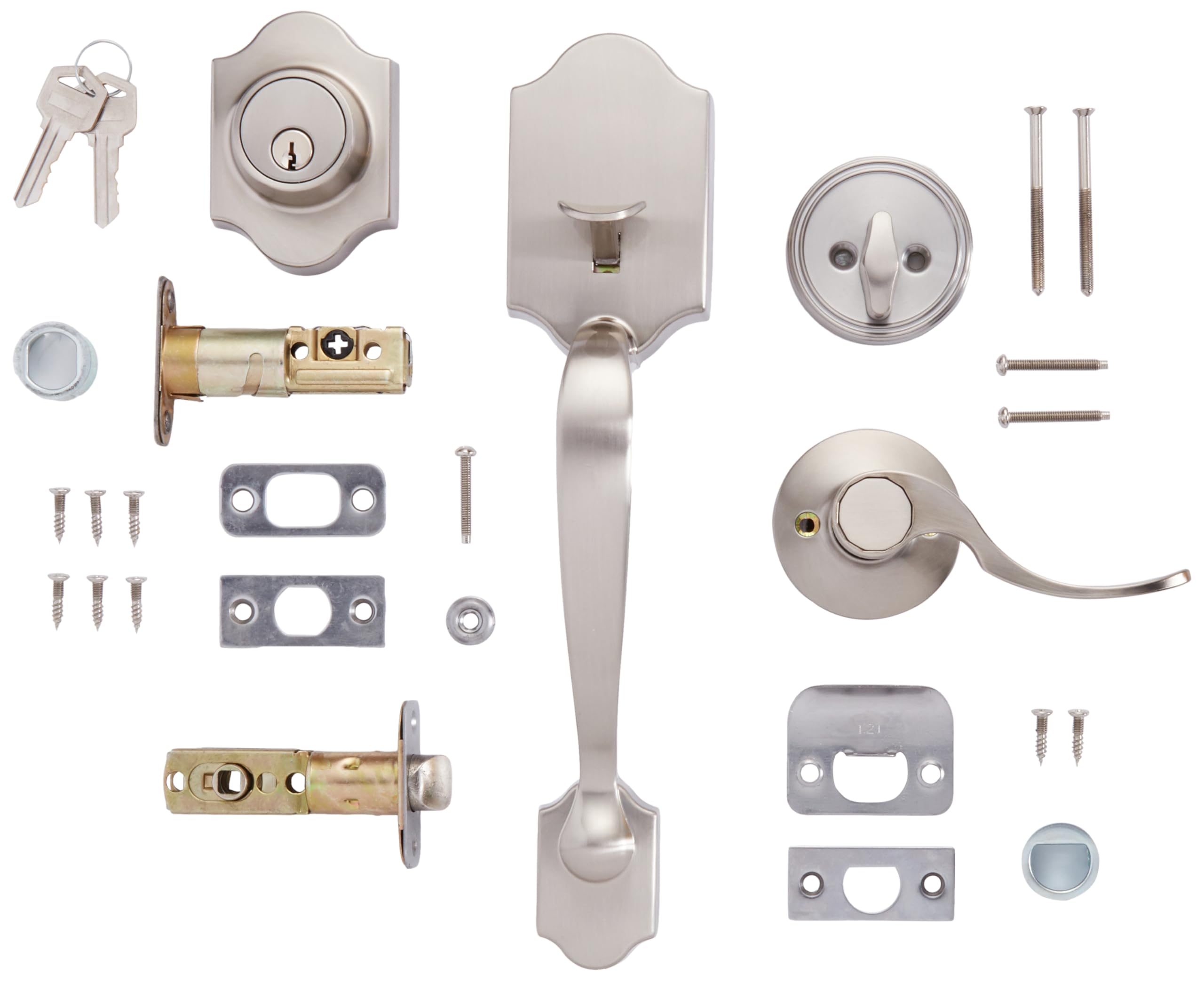 Amazon Basics Front Door Lock Set, Handleset with Shelby Lever, Single Cylinder, Easy to Install, Oil Bronze, Grade-3 Security