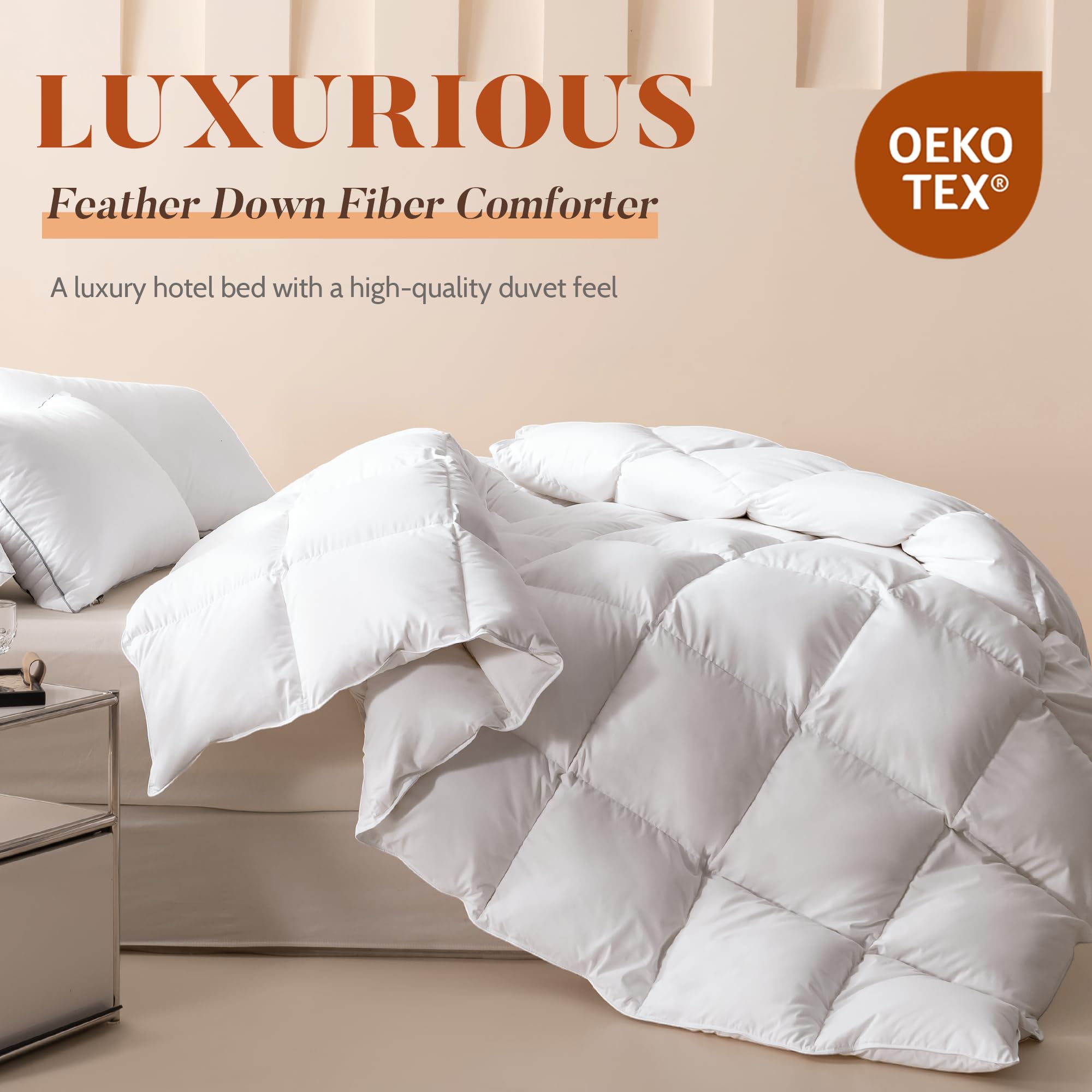 Cosybay Queen Size Feather Down Fiber Comforter Ultra Fluffy Duvet Insert, All Season Cotton Cover Luxury Hotel Bed Comforter with Corner Tabs, Blue, 90x90 Inch